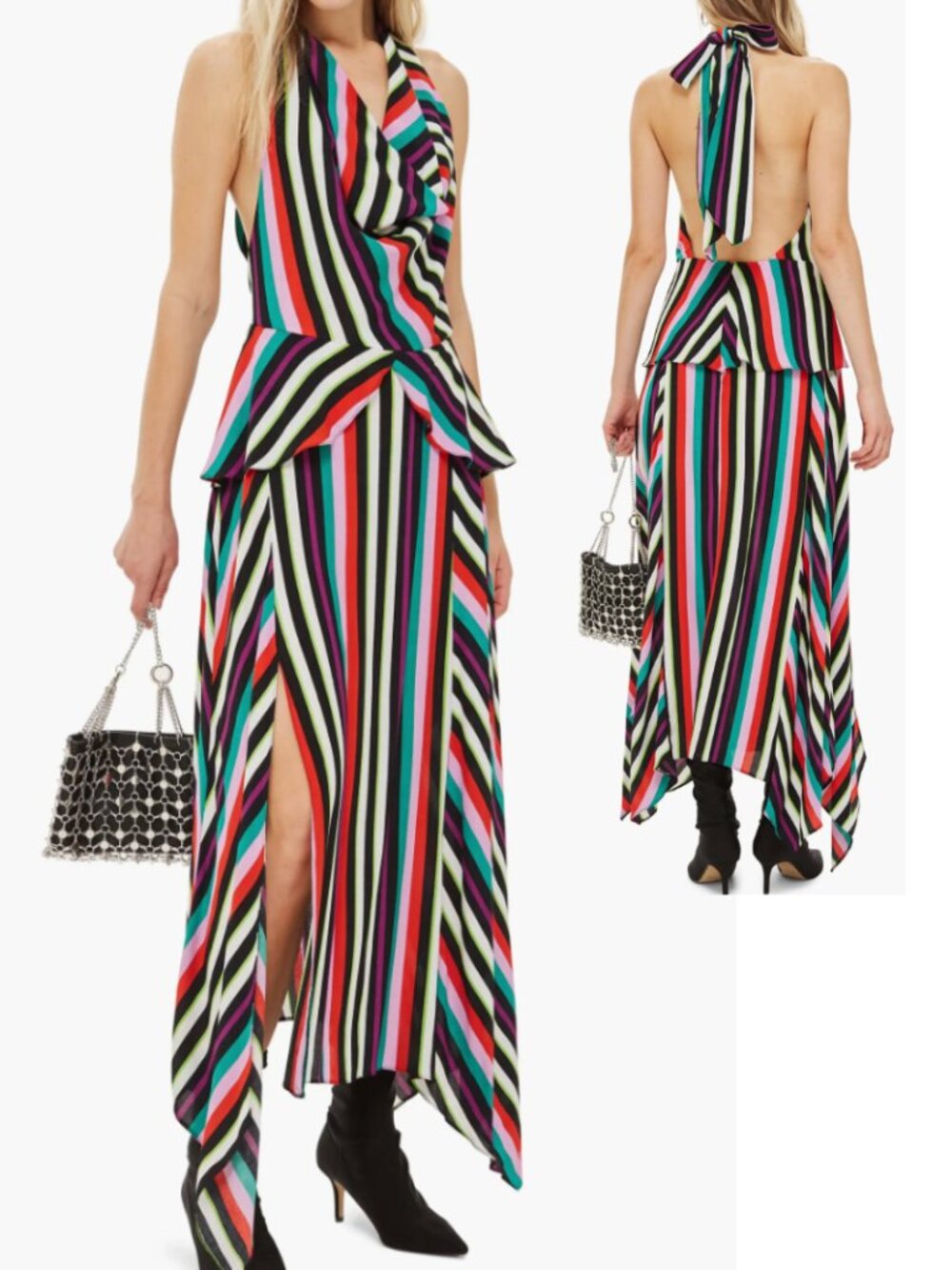 Topshop Stripe Halter Maxi Dress. Size US 2.